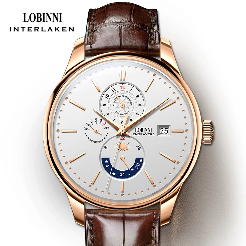 

LOBINNI Top Brand Luxury Automatic Mechanical Men Wristwatches Week Calendar Business Fashion Clocks Sapphire Waterproof Watch