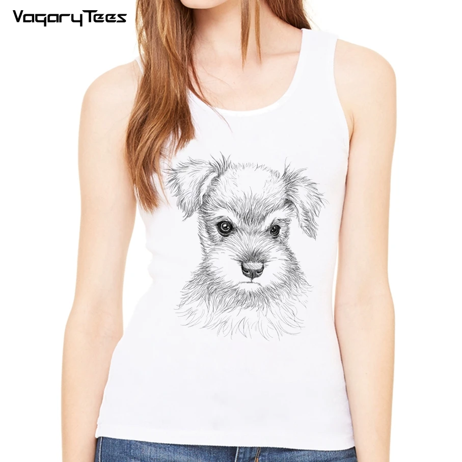 Vest Harajuku Women Camisole Tank Tops Vintage Dog Miniature Schnauzer Print   Female Casual Loose Sports Top Streetwear