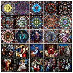 Custom Frosted Stained Glass Window Film,PVC Self-Adhesive Window Films,Retro Church Jesus Decor Foil Stickers, Window Treatment
