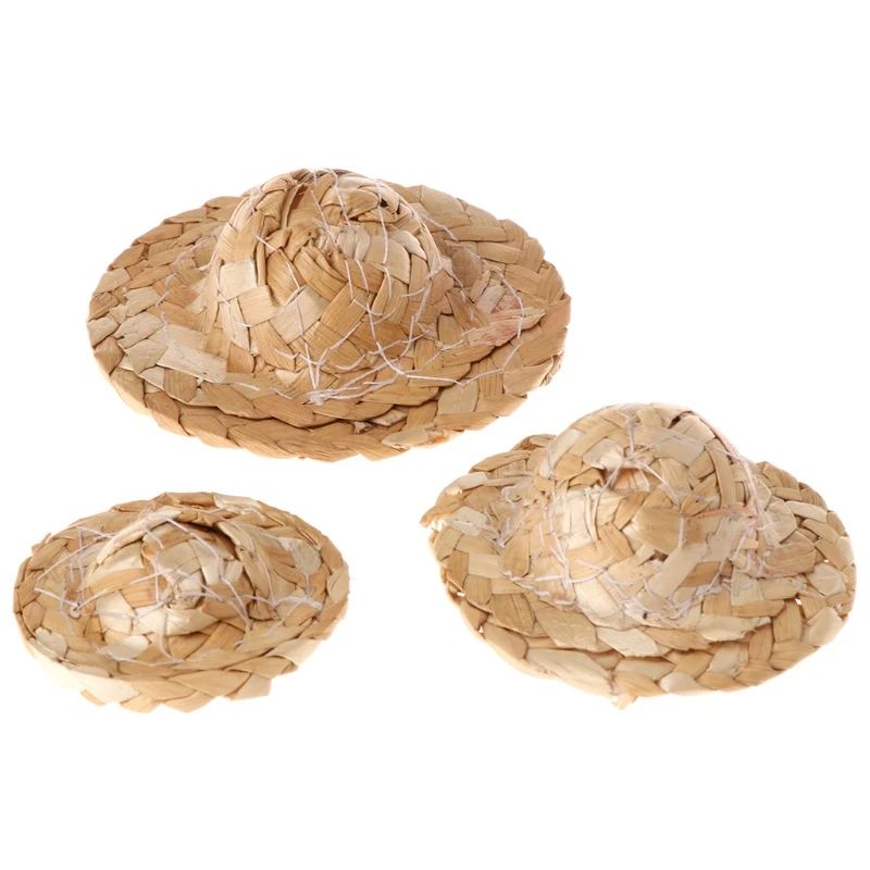 Sombrero tejido paja hecho a mano, ajustable, para loros y pájaros, accesorios L4MB, 1 unidad