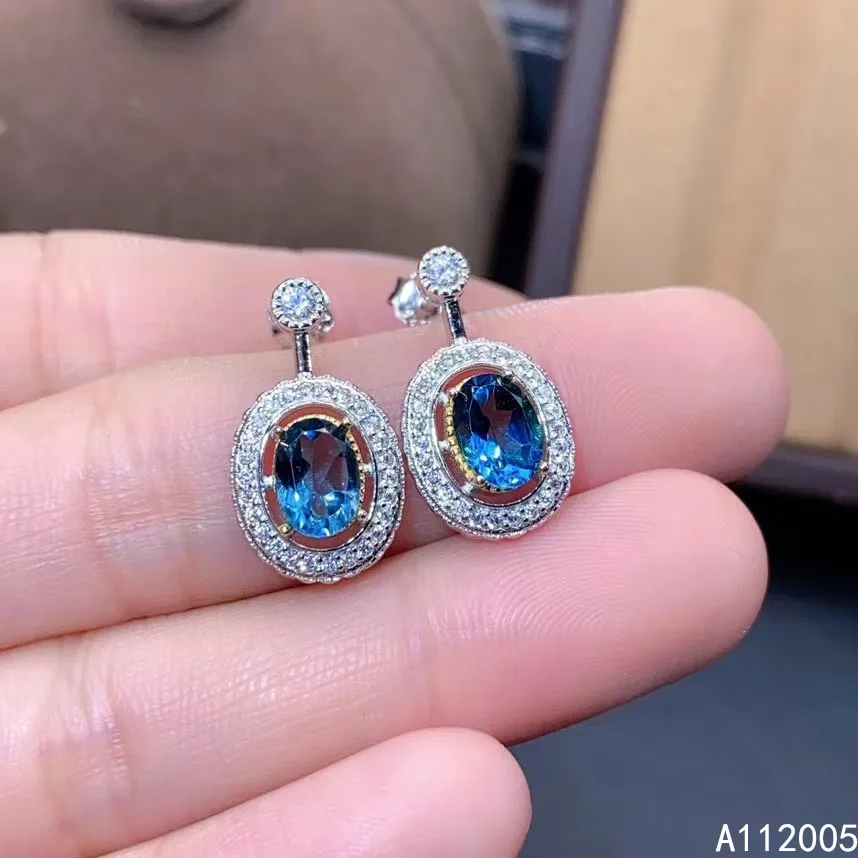 

KJJEAXCMY Fine Jewelry 925 sterling silver inlaid natural gemstone blue topaz female earrings Ear studs luxury support test