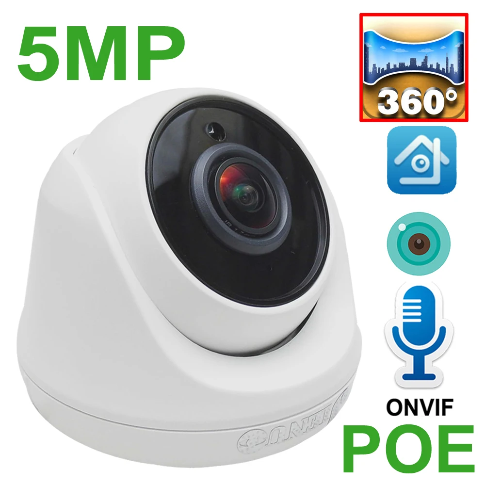 JIENUO 5MP Panoramic POE Camera IP 1.7mm Lens HD Cctv Security Surveillance Built-in Mic Infrared Video IPCam Indoor Home Camera