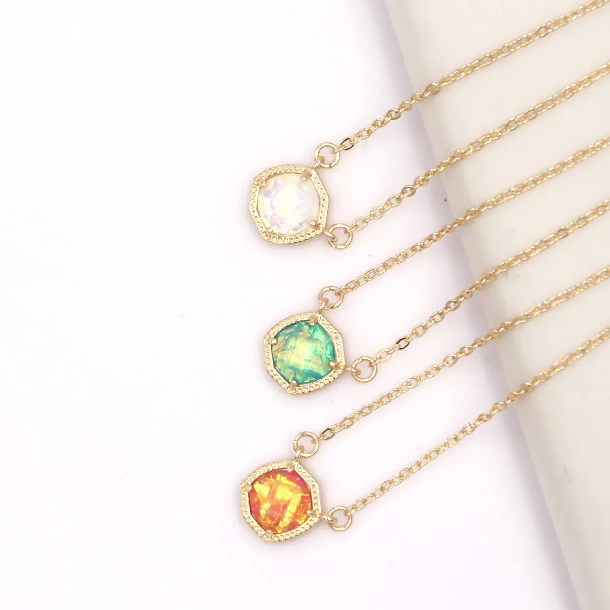 New Simple 5 Colors Geometric Candy AB Crystal Hexagon Pendant Necklace For Women