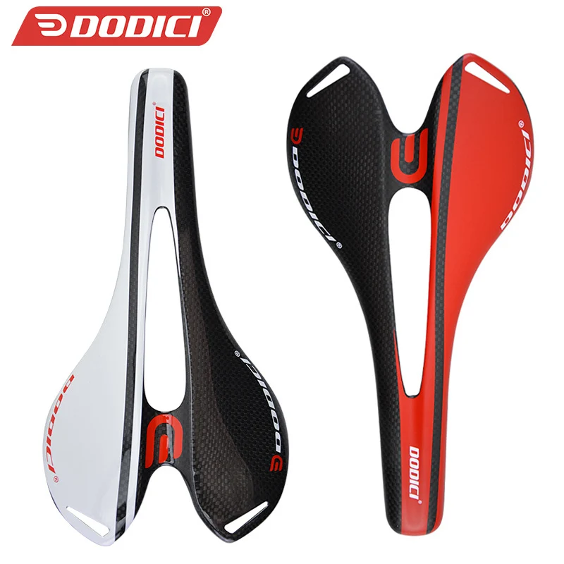 DODICI-Full Carbon Saddle, Ultralight, Road Bike, MTB, Matte, Smooth, Cycling, Bicycle Seat, Red, White, 110g