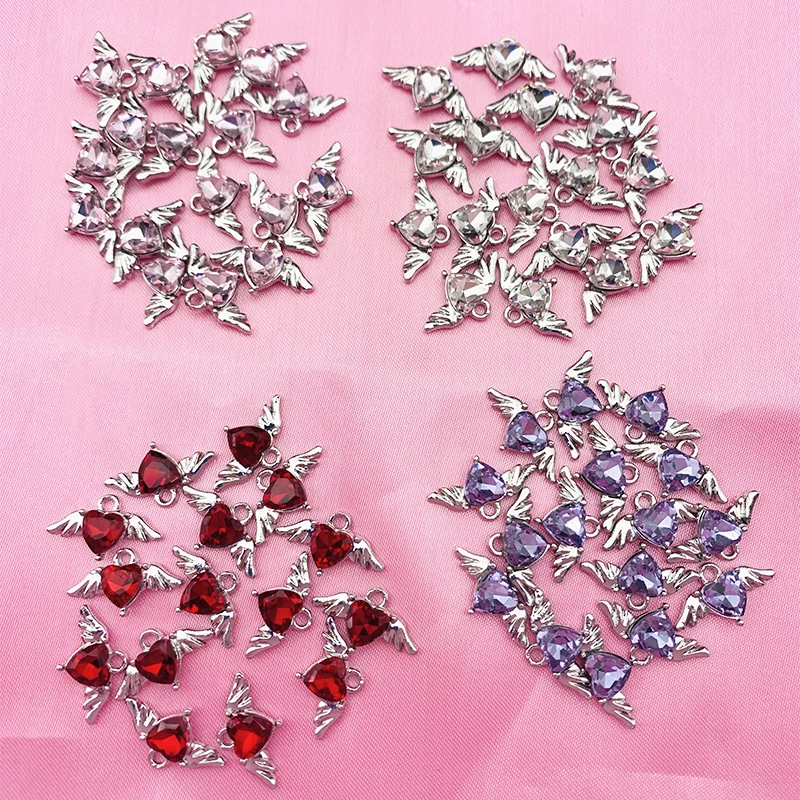 Breloques en cristal de coeur, pendentif ailes de document en or et argent, résultats de bijoux, boucles d'oreilles bricolage exécutives, colliers de la présidence, accessoires, 10 pièces par ensemble