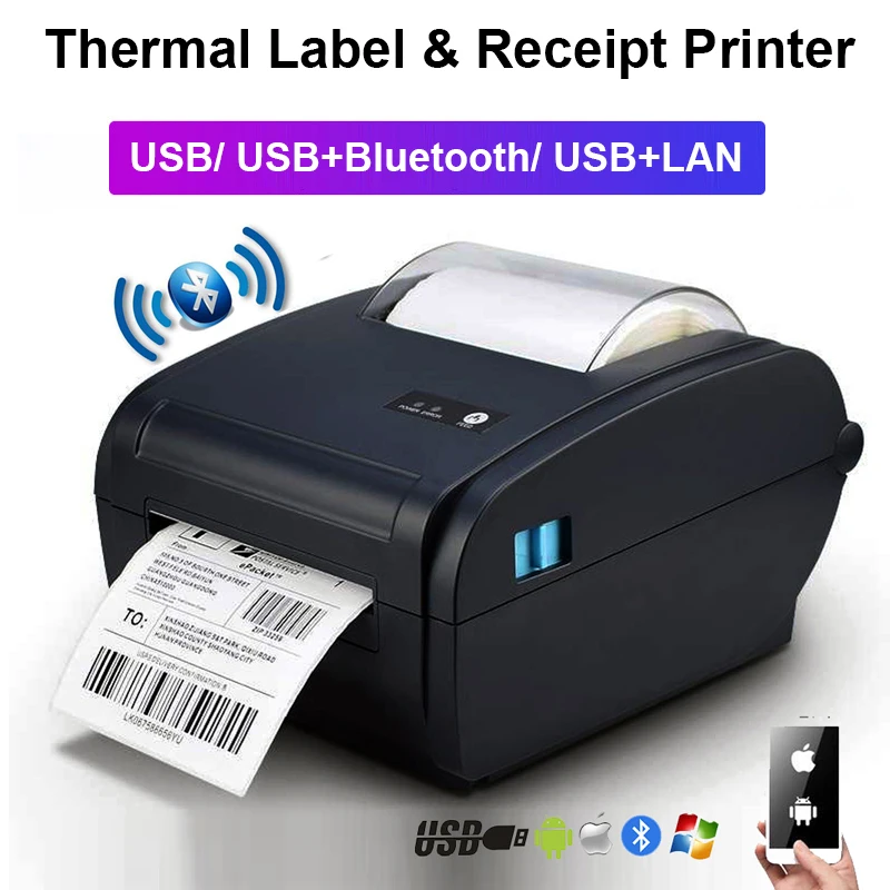 Thermal Barcode Sticker Shipping Label 4*6 Inch Bluetooth USB Pos Direct Portable Receipt Printer For Supermarket Logisti