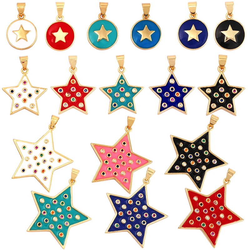 2022 New Star Coin Enamel Charm Neon Pink Orange Turquoise Blue Oil Dropped,Real Gold Plated ,Necklace Bracelet Pendant M97