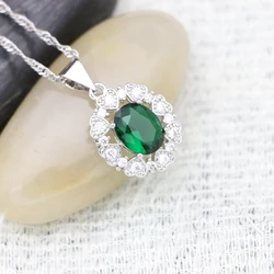 Flower Shape Silver 925 Pendant Necklace Green Cubic Zirconia Party Accessories for Women