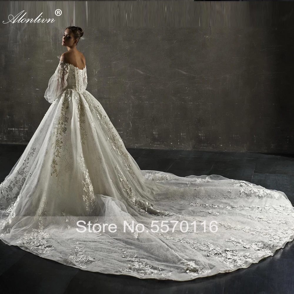 Alonlivn Customize Made Sweetheart Bridal Skirts Lustrous Embroidery Lace Beading Crystals Pearls Ball Gown Wedding Dresses