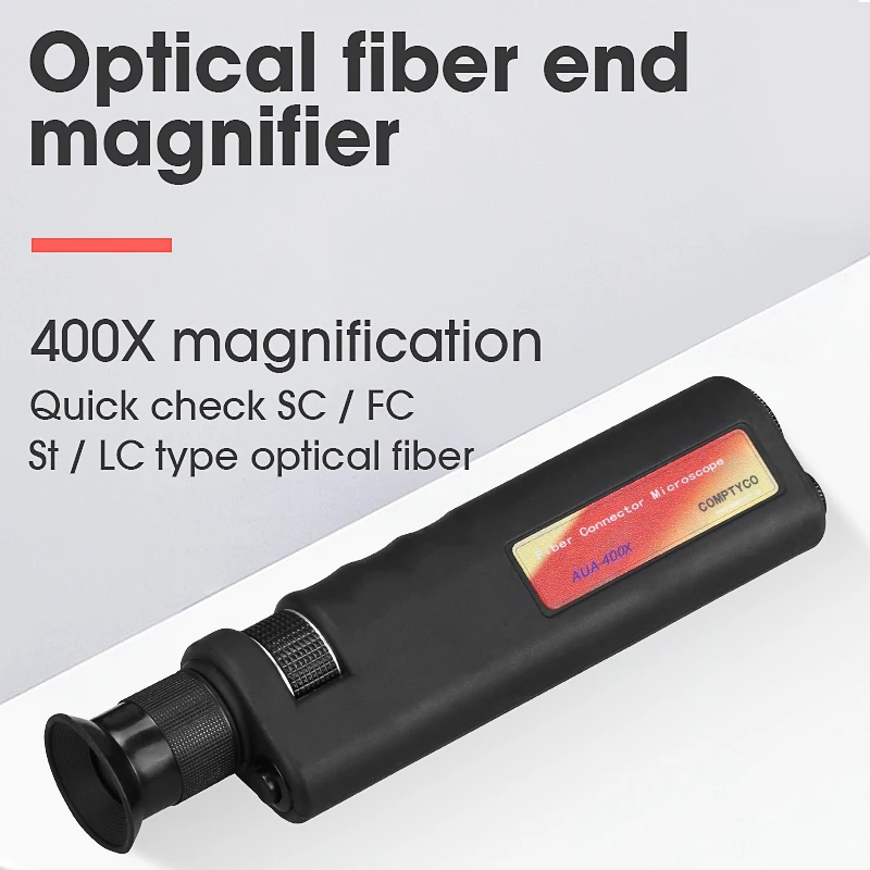 Handheld Optical Fiber End Face Magnifier AUA-200/400X Multiples Fiber Inspection Microscope 2.5mm(SC/FC/ST) /1.25mm(LC) Adapter