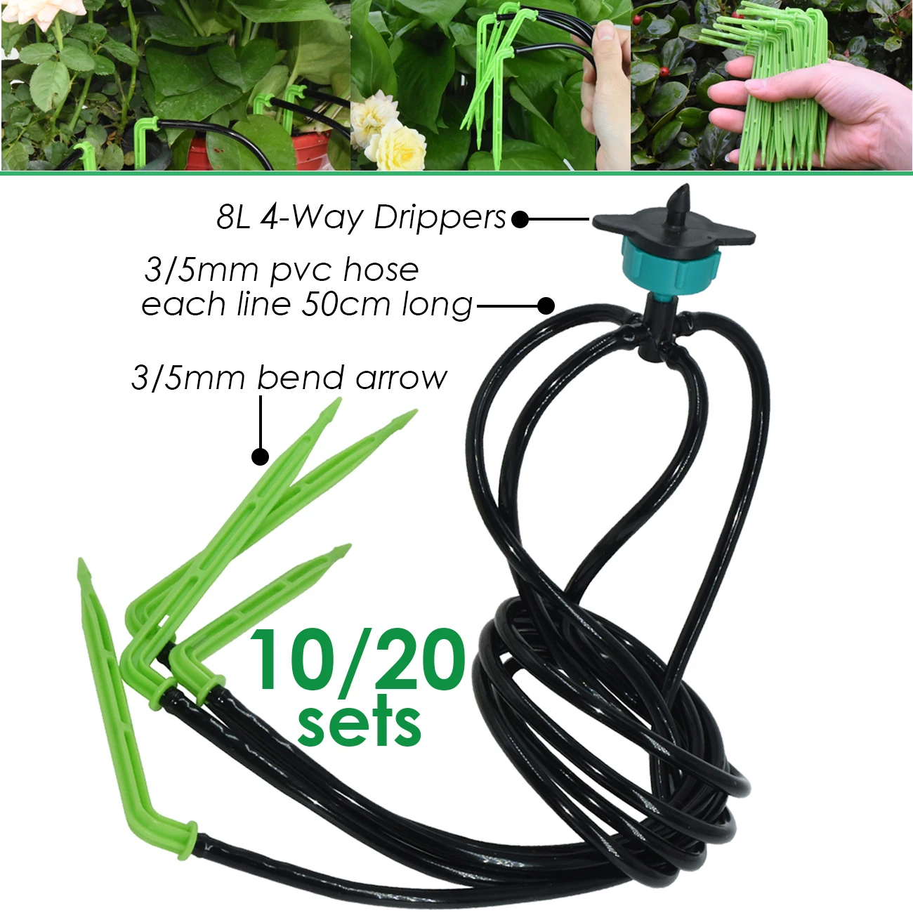 

KESLA 10/20sets 4-Way 2L-8L Drip Arrow Irrigation 3/5mm Hose Dripper Sprinkler Water Irrigation System Bonsai Potted Greenhouse