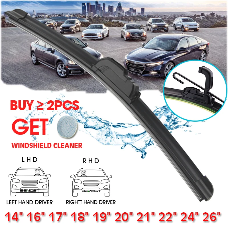 Bemost Universal Car Wiper Blade J-type Soft Frameless Bracketless Rubber Car Windshield Wipers 14