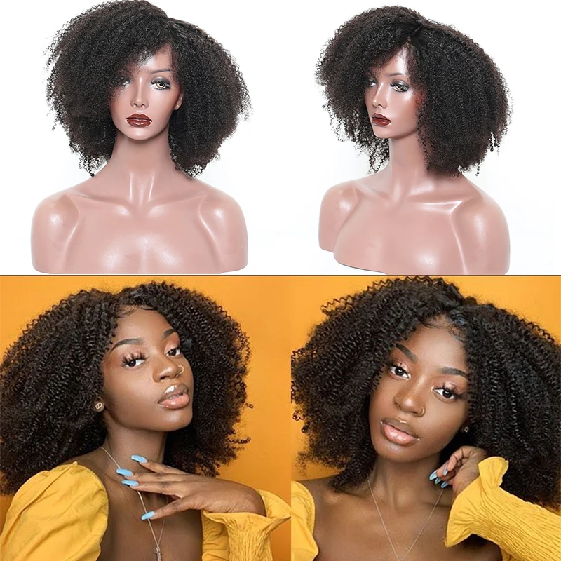 Afro Kinky Curly Human Hair Wig Short Bob 360 Lace Frontal Wig Brazilian Lace Front Wigs 200 Density Fake Scalp 370 Dolago Wigs