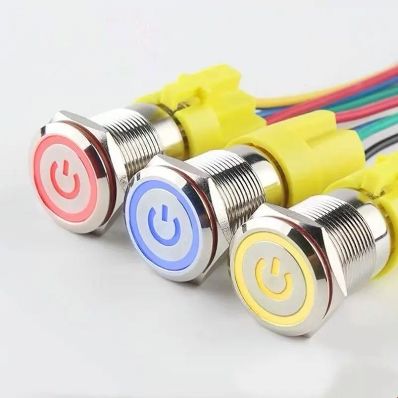 16mm metal push button switch power button Waterproof Flat circular button LED light self-lock self-reset button 1NO1NC 6V 12V