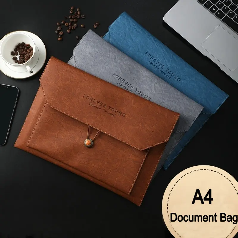 Vintage PU Leather Document Bag A4 Paper Document Organizer File Bag Envelope Briefcase A4 Office Bag For Documents