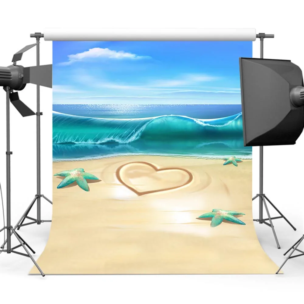 MOCSICKASummer Blue Sky Sea Wave Background Photography Sandy Beach Starfish Backdrops S-528