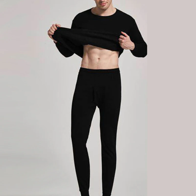 Men\'S Winter Plus Velvet Thermal Underwear Suit Sports Windproof Thickened Thermal Underwear Ski Underwear Suit Jacket + Pants