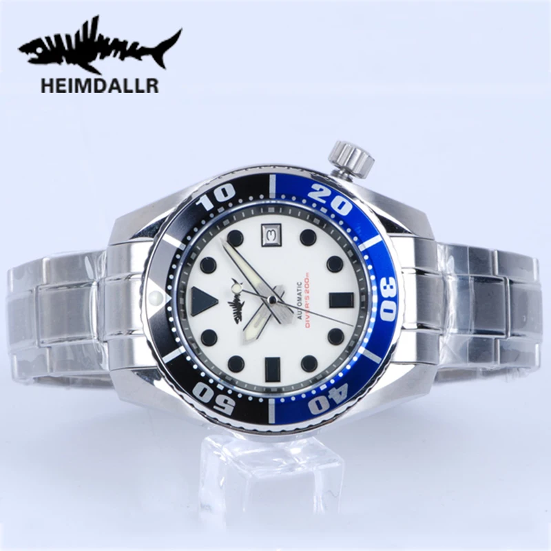 Heimdallr Men\'s Water Ghost Diver Watch 44mm Full Lume Dial Sapphire NH35 Mechanical Movement 200m Water Resistant Steel Band