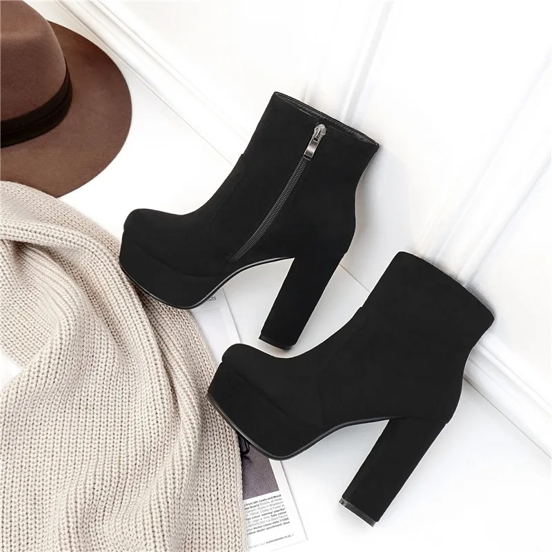 MORAZORA 2021 new top quality faux suede boots women high heels platform ankle boots for women zipper autumn winter shoes female