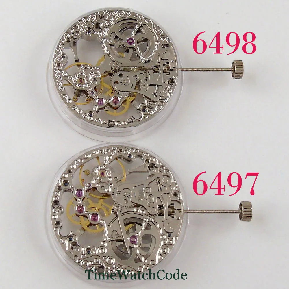 17 Jewels Mechanical Hand Winding Movement Asia 6497 6498 Skeleton Silver Classic Hollow Style