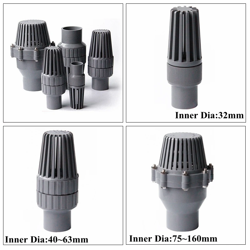 I.D 20 ~ 63mm zawór zwrotny UPVC dolny zawór, złącze rury wodnej do nawadniania ogrodu złącze rury akwariowej adapter złącza rury akwarium