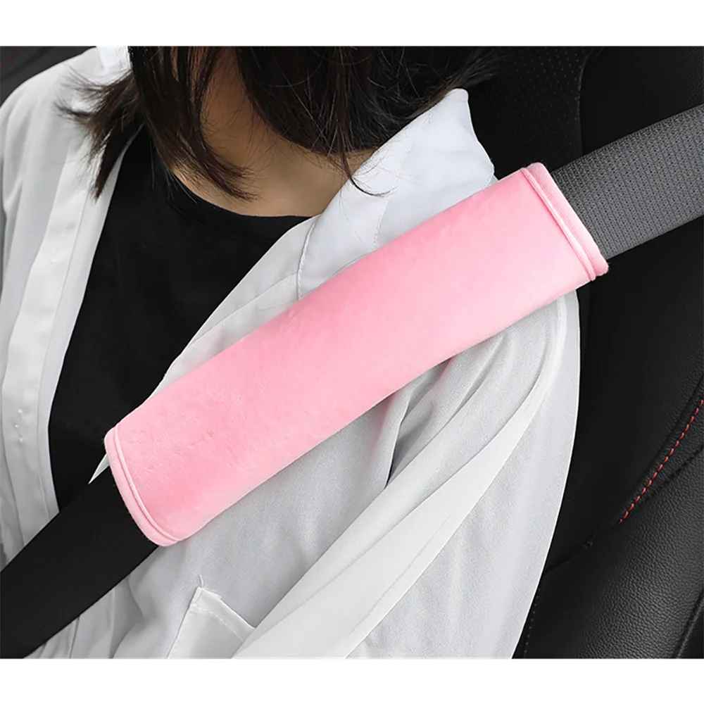 2pcs Soft Hairy Car Seat Belt Cushion Cover Safty Belt Seatbelt Shoulder Pad Protection For Kids Children Pink Accessories