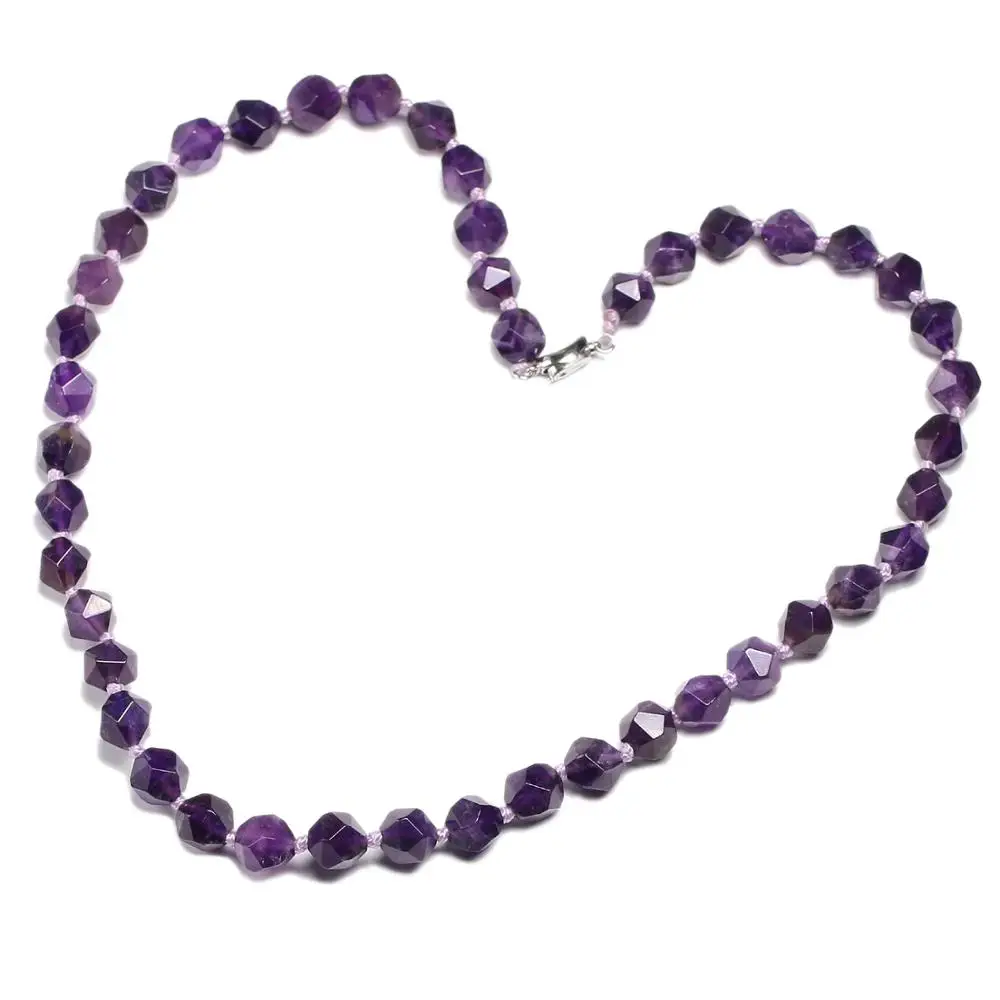 Natural Faceted Amethyst Gem Stone Necklace 925 Sterling Silver 16.5\