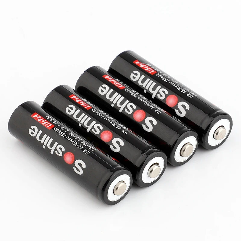 4PCS/Pack Soshine 700mAh 14500 Battery 3.2V LiFePO4 AA Rechargeable Battery with Battery Connector