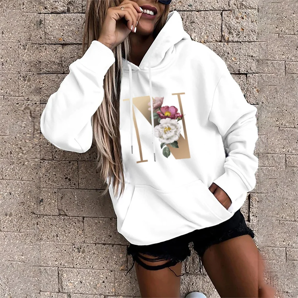 

Fashion Hoodie N Letter Print Harajuku Girls Casual Streetwear Women's Long Sleeve Pullover Ladies Sports Hoodies Pullover Tops