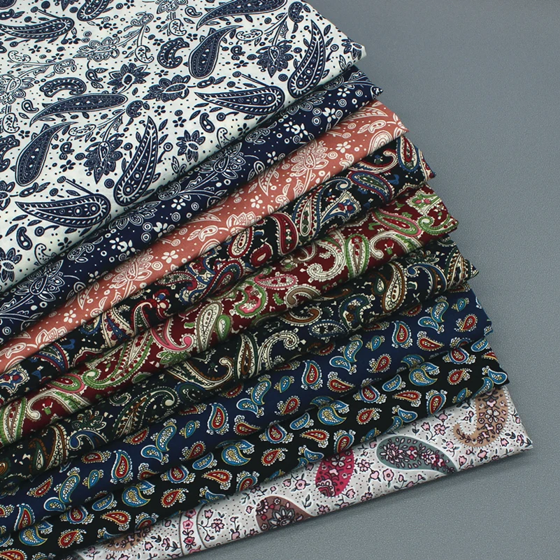 Ethnic Paisley Style Cashew Print Cloth Flower Floral Cotton Poplin DIY Handmade Fabric By Half Meter