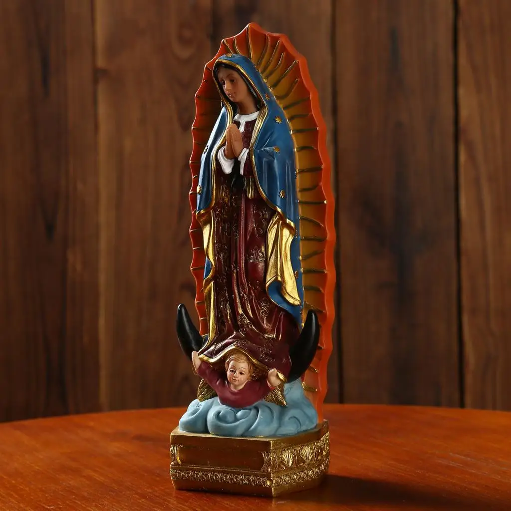 Piękna statua naszej pani z Guadalupe maryi panny rzeźba figurka z żywicy prezent Xmas Home Desk Display Ornament dekoracyjny