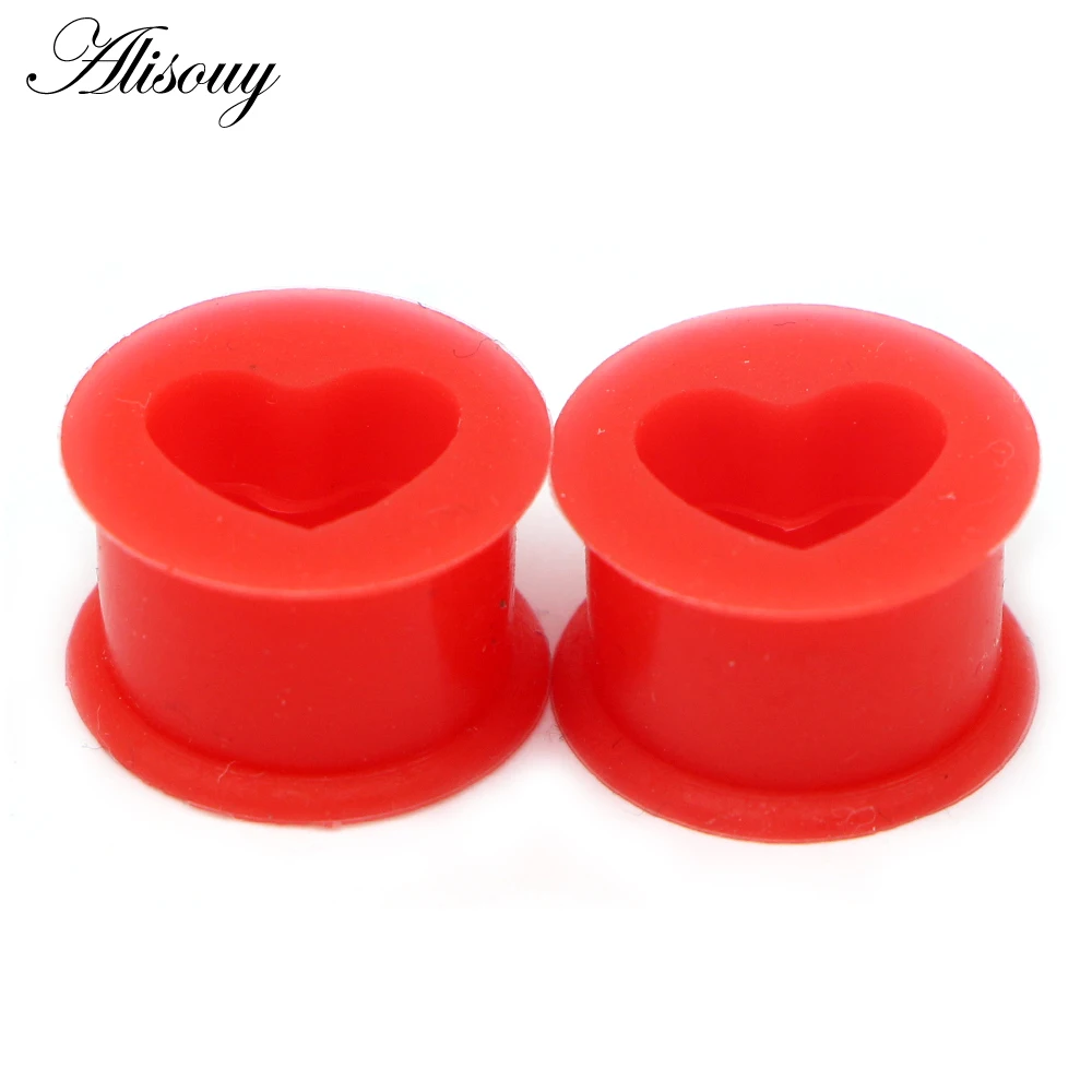 Alisouy 2pcs Silicone Flexible Heart Ear Flesh Tunnel Soft Gauge Plugs Piercing Stretcher Expander Hollow Earrings Body Jewelry