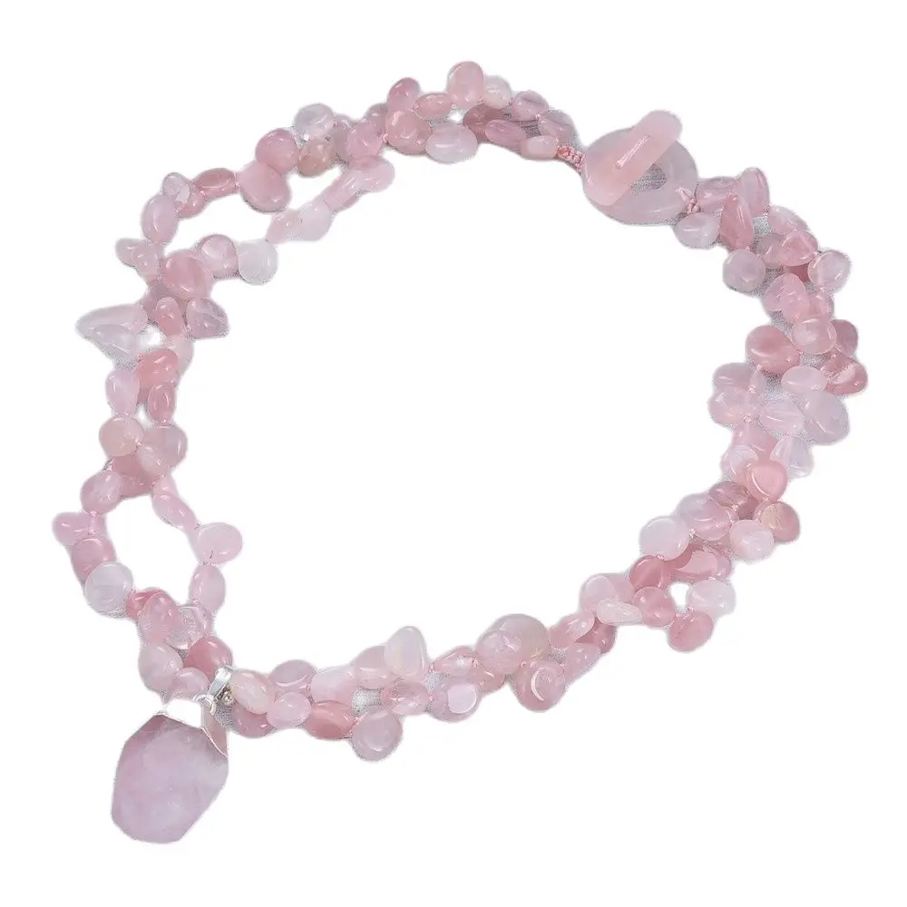 

GuaiGuai Jewelry 18" 2 Strands Natural Rose Quartz Gems Stone Necklace Rose Crystal Pendant