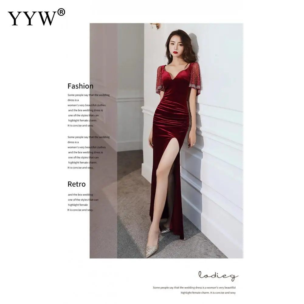 Women Evening Dress Long Formal Sexy Robe De Soiree Flare Sleeve Backless High Split Ladies Elegant Long Party Dress Vestidos