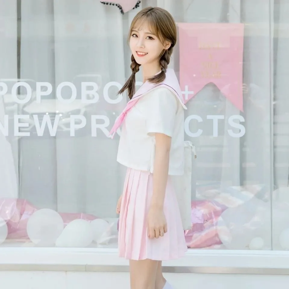 Sakura light pink Japanese school uniform skirt JK uniform Class uniforms Sailor suit College wind Suit Female Students uniforms