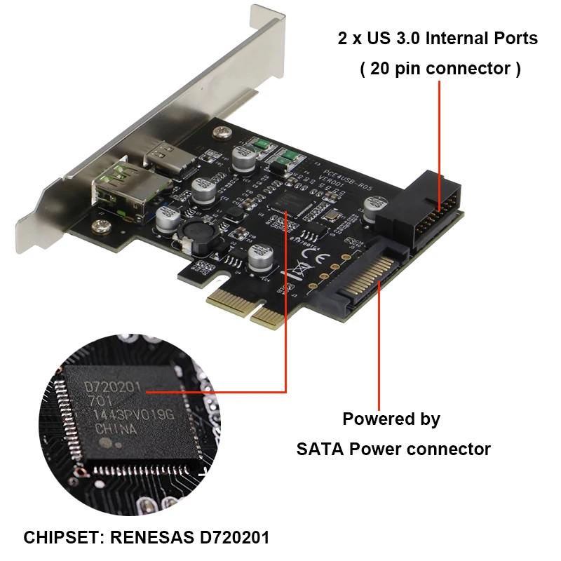 Imagem -03 - Cartão de Expansão Usb c Pci Express Pci-e para Usb 3.1 Gen Tipo-c com Usb 20pin para Painel Frontal Usb3 3.5 Carregamento bc 2.4a