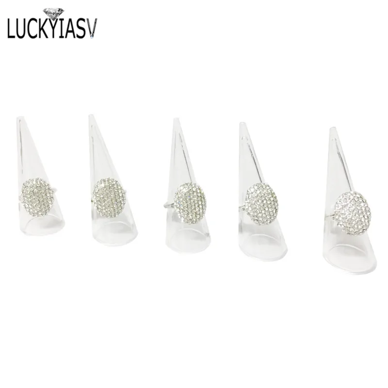 Wholesale 1/5/10/20 Pcs/lot Mini Acrylic Jewelry Finger Ring Plastic Triangle Conical Jewelry Storage Display Stand For Ring