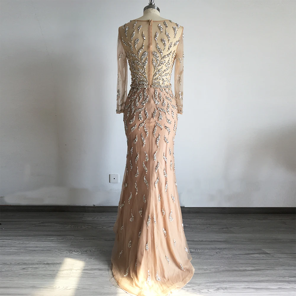 Dubai Luxury Mermaid Sparkly Formal Prom Dresses 2020 Handmade Sequined Long Sleeves Evening Gowns