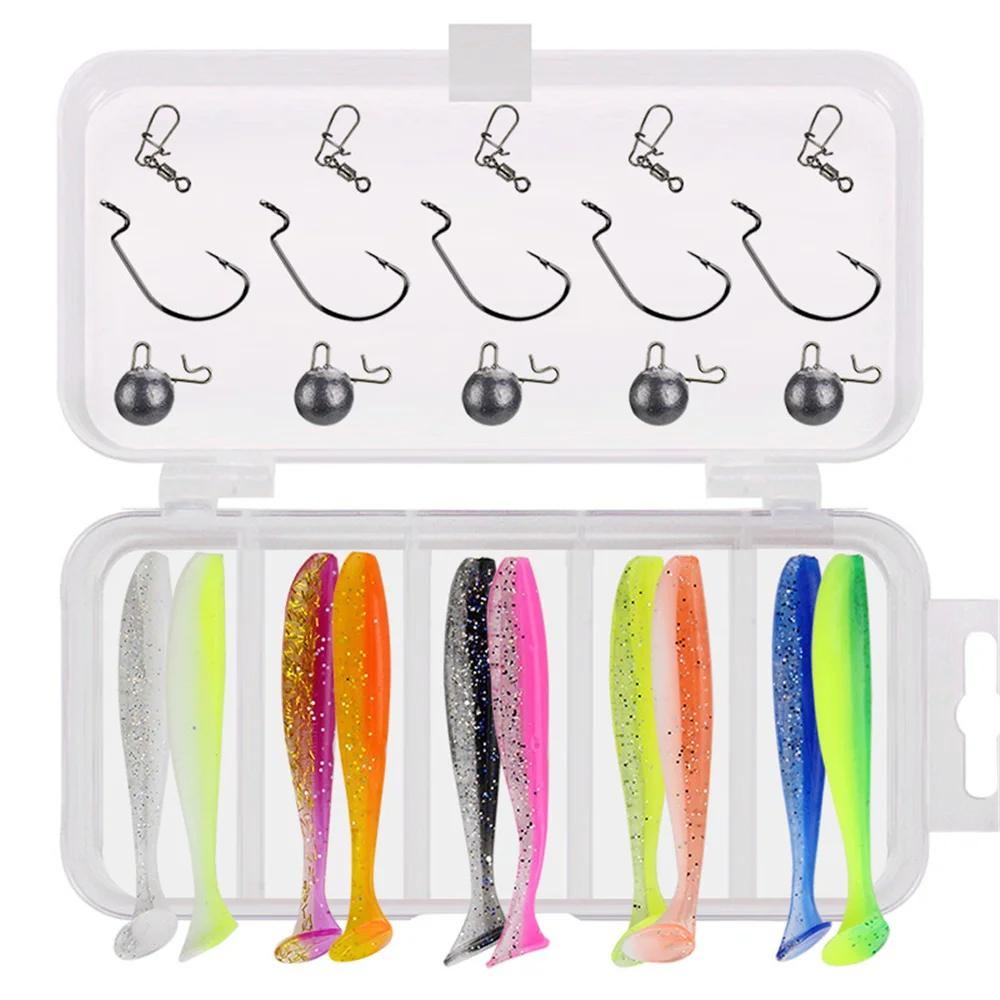 

25Pcs/Box Soft 7cm 2g Lures Silicone Bait Lead Head Hook Crank Hook Set Pva Swimbait Wobblers Tackle Set For Fishing Sea Fishing