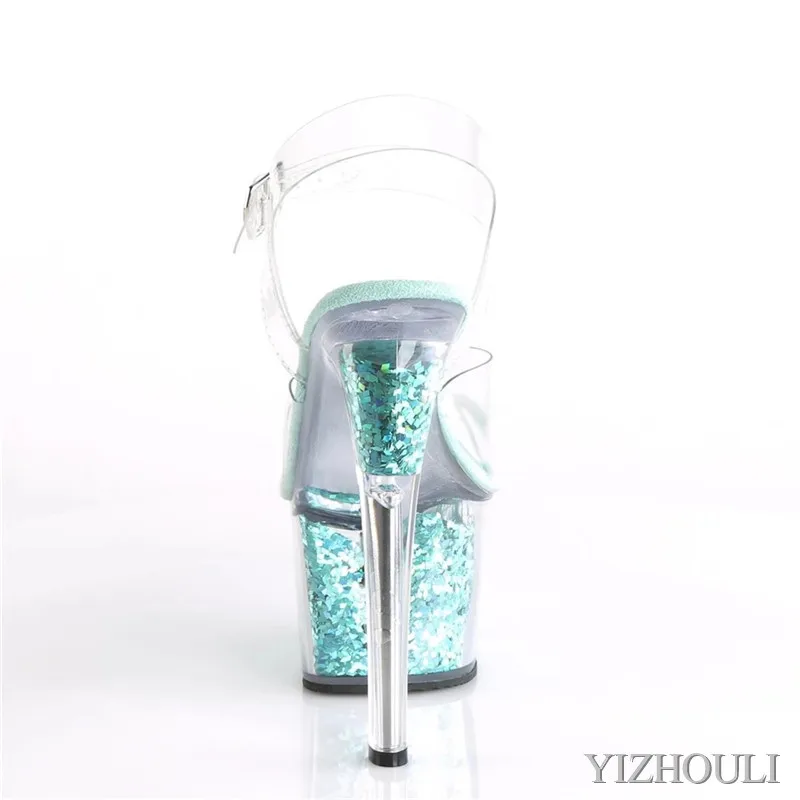 17 cm high heels, 7 inch transparent crystal sandals, sequined platform pole dancing practice performance, dancing shoes