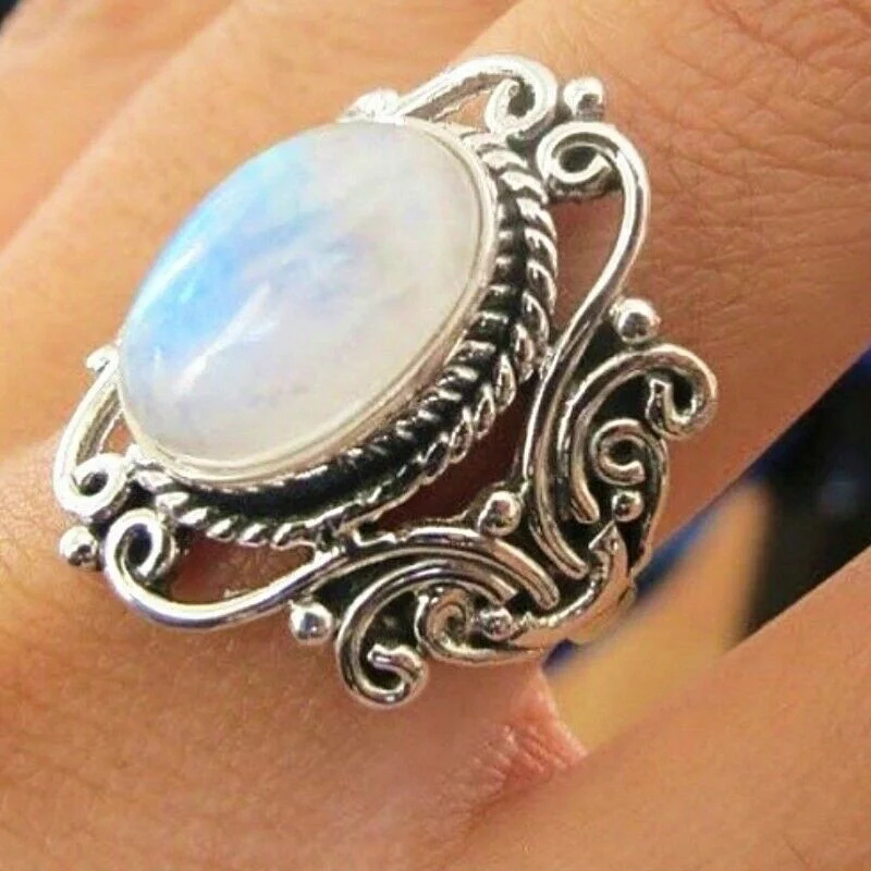 Large Vintage Boho Zircon Marquise Moonstone Personalized Ring Jewelry Size 6-10