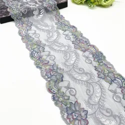 3 anni/lotto Larghezza 17.50 cm Viola Grigio Lucido Stretch Lace Trim Per Lingerie Cucito Mestiere Abbigliamento FAI DA TE Tessuto di Pizzo Accessorio di Indumento