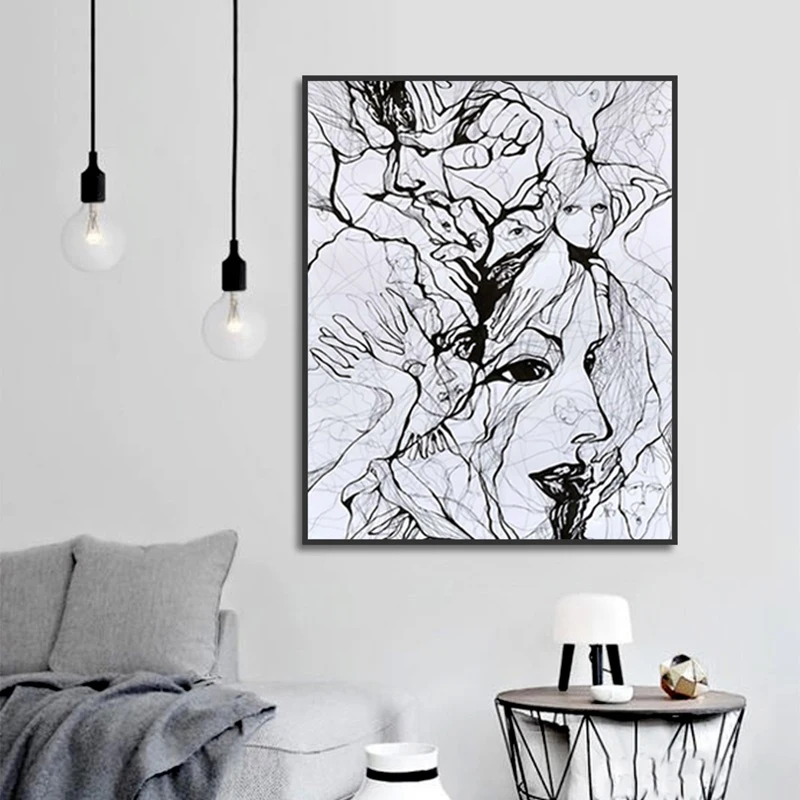Nordic modular canvas painting abstract art hidden face home decoration picture living room wall modern printed poster