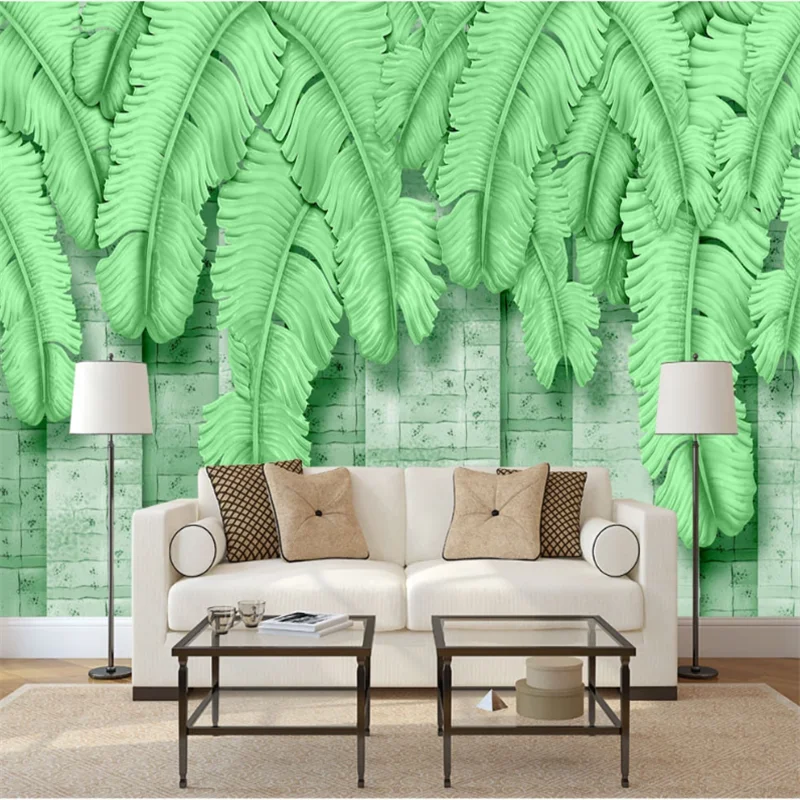 

wellyu Customized wallpaper 3d simple elegant relief banana leaf small fresh background living room bedroom background wallpaper