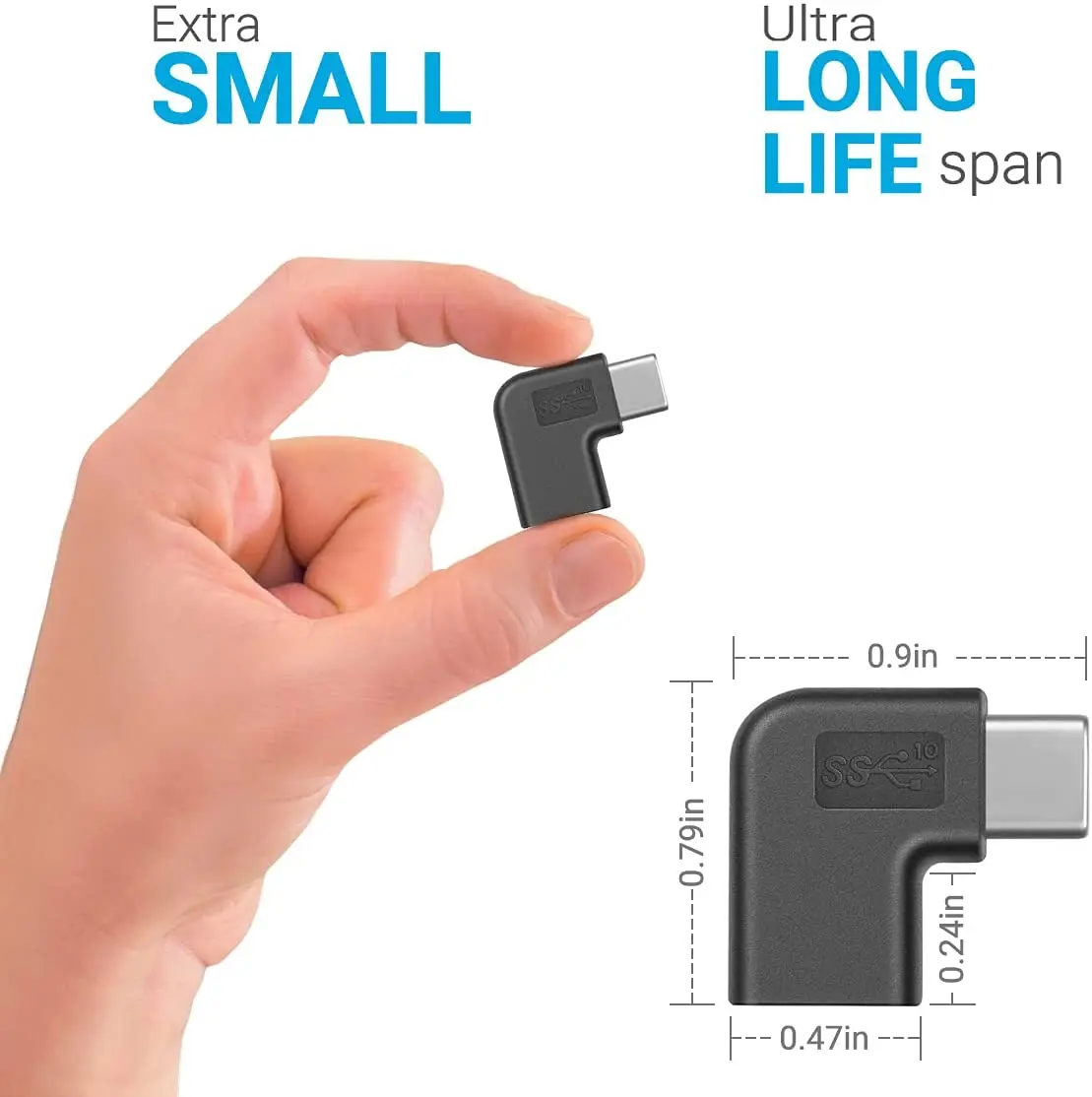 노트북 태블릿 모바일용 USB C 직각 어댑터, 수-암 컨버터 확장, 90 도, 2 팩