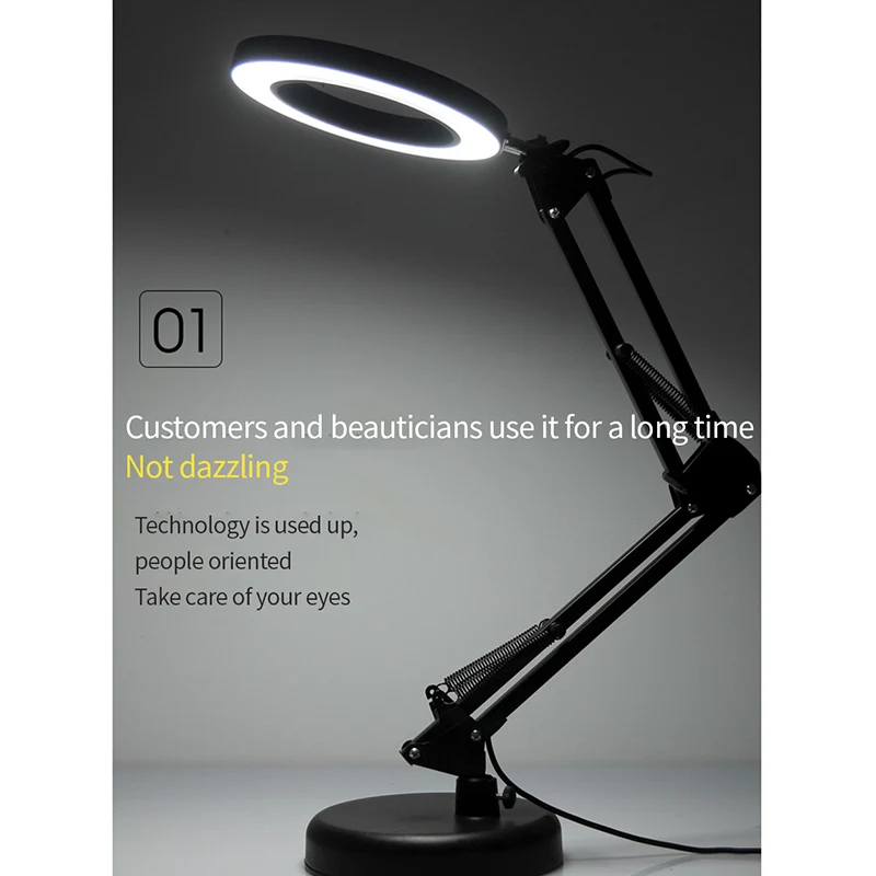 Foldable Professional 8X Magnifying Glass Desk Lamp with Three Dimming Modes Nail Beauty Lamp USB Reading Lamp LED Light