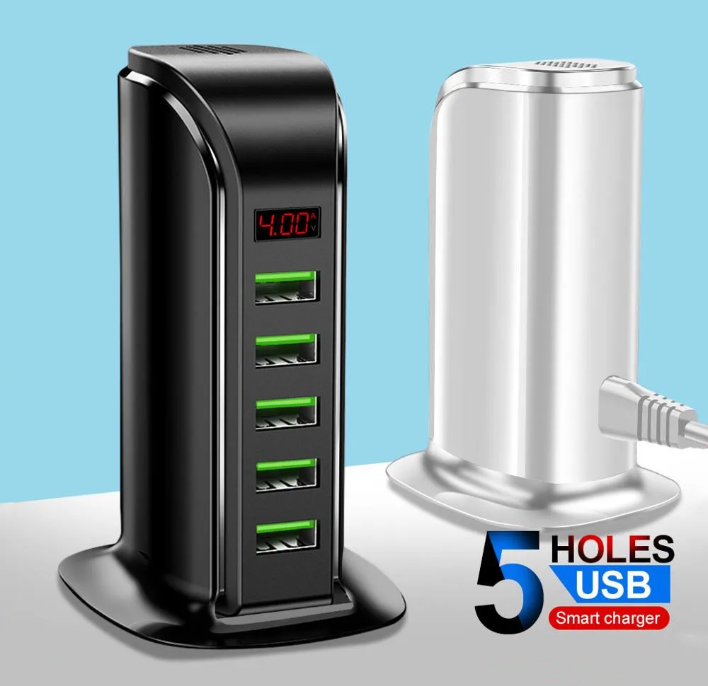 

5 портов USB зарядное устройство концентратор светодиодный дисплей мульти док-станция для зарядки с USB Универсальная Мобильный телефон Настольная настенная розетка для дома US EU