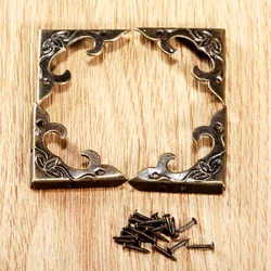 DRELD 4Pcs Antique Furniture Corner Brackets Jewelry Gift Box Wood Case Decorative Feet Leg Metal Corner Protector for Furniture
