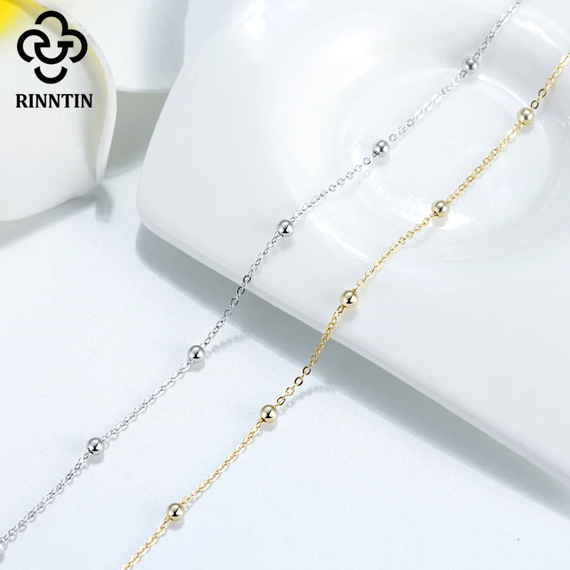 Rinntin 925 Sterling Silver Beads Chain Anklet for Women Fashion Adjustable Summer Beach Foot Bracelet Anklets Jewelry SA13