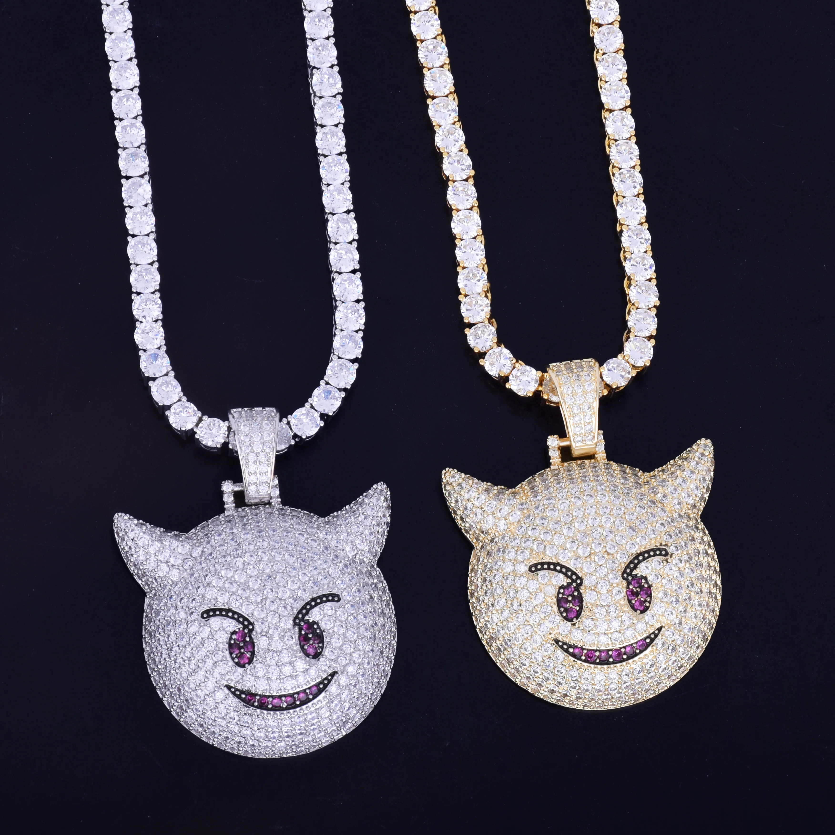 Demon Evil Expression Necklace & Pendant Gold Color Plated Bling Zircon Hip Hop Rock Street Jewelry